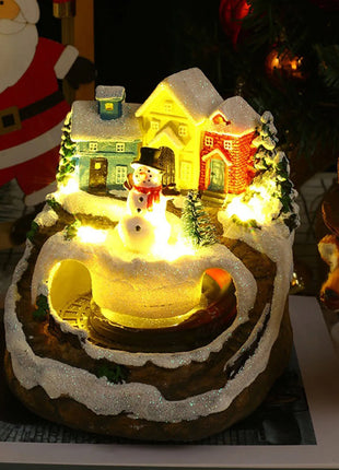 Figurine da collezione in resina Musica LED leggera Figurine di villaggio di Natale Statua rotante del villaggio per il regalo di decorazioni per la casa di Natale