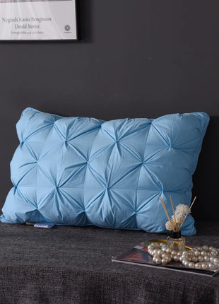 Luxury 100% Goose Down Feather Stuffed Pillows Pinch Pleat Design Neck Protection Bed Pure Cotton Cover Cushion for Sleeping - Riparo82