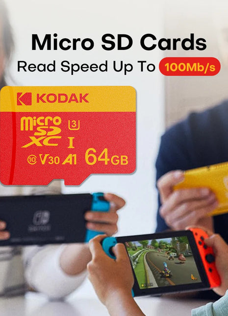 Scheda Micro SD Kodak V30 U3 C10 Scheda di memoria Flash da 32 GB 64 GB 128 GB 256 GB, velocità di lettura 100 MB/s, con adattatore, per fotocamera e telefono