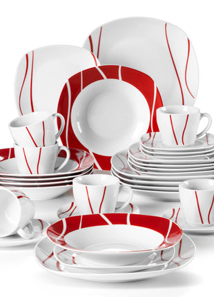 MALACASA Set da tavola da tavola in porcellana bianca avorio da 18/30 pezzi con tazze da 6 pezzi Piattini Piatto da pranzo per zuppa da dessert - riparo82