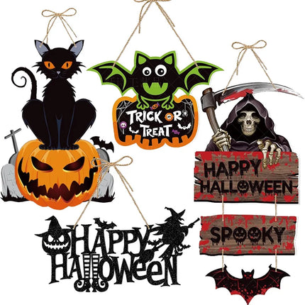 Halloween Party Decorations Pumpkin Ghost Bat Cat Door Hangings Ornament Pendant Hanging Decor for Kids Halloween Party Supplies