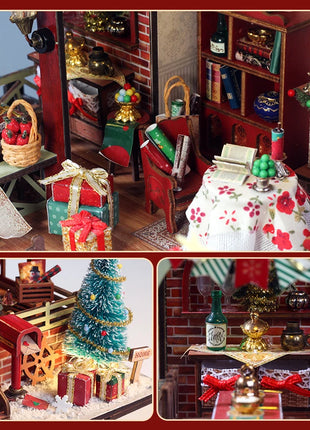 Casa calda per la notte di Natale - Kit fai da te per casa delle bambole in miniatura con carillon, decorazioni per il desktop, regalo creativo (scatola dei colori inglese)