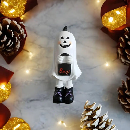 Halloween Themed Resin Ghost Figurine Handicraft Hand-painted Cartoon Standing Ghost Ornament Model Funny Doll