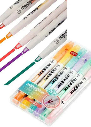 6 Colors/Set Unique Window Tip Highlighter Pen Double Head Pastel Color Midline highlighters Marker School Stationery Supplies