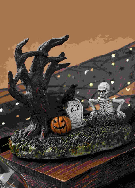 Halloween Figurines Tree Skull Pumpkin Crow Tombstone Figurine Resin Gothic Statue Ornaments Decor for Indoor Home Bookshelf - Riparo82