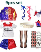 Natale Capodanno Carnevale Bambini Ragazze Suicide Harley Costumi Cosplay Squad Quinn Monster Joker Giacca Vestito adesivi per tatuaggi
