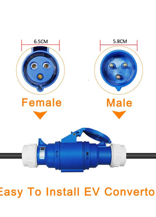 32A Blue CEE Socket to 16A EU Schuko Plug Adapter 7KW to 3.5KW Electric Vehicle Charging Adapter For EV Charger Portable - Riparo82