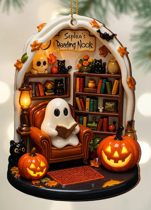 Halloween 2D Flat Acrylic Hanging Decor Creative Cute Reading Ghost Hangs Exquisite Car Pendants Decor for Holiday Gift - Riparo82