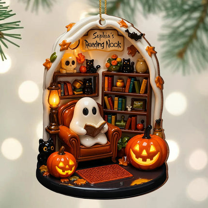 Halloween 2D Flat Acrylic Hanging Decor Creative Cute Reading Ghost Hangs Exquisite Car Pendants Decor for Holiday Gift