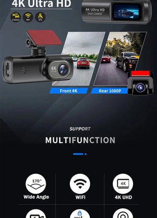 Dash Cam 4K WIFi GPS Front and Rear Night Vision Video Recorder HD 1080P Camera Auto System for car  Bicycles motorcycl summer - Riparo82