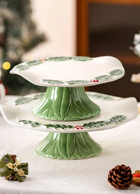 Piatto da pranzo in ceramica in rilievo Piatti da dessert per torte in stile natalizio per la casa Stoviglie da cucina di alta qualità Vassoio da frutta per festival - riparo82