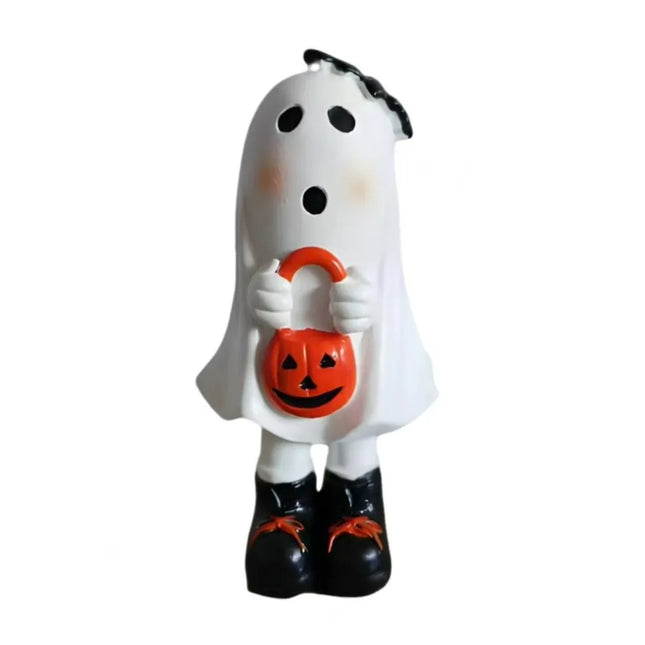 Halloween Themed Resin Ghost Figurine Handicraft Hand-painted Cartoon Standing Ghost Ornament Model Funny Doll