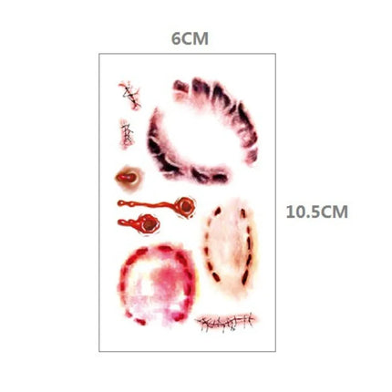 10pcs Halloween Bloody Wound Tattoo Stickers Trick Scary Waterproof Temporary Tattoo DIY Fake Tattoo Halloween Party Decoration
