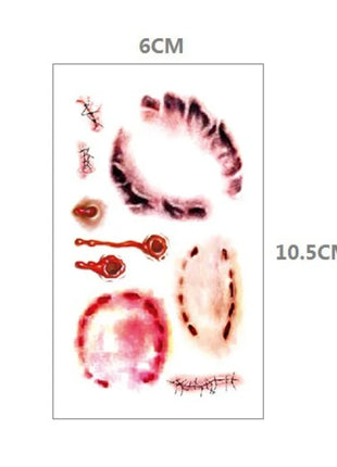 10pcs Halloween Bloody Wound Tattoo Stickers Trick Scary Waterproof Temporary Tattoo DIY Fake Tattoo Halloween Party Decoration - Riparo82