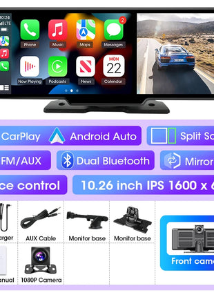 10/11.26 inch Dash Cam 4K Car DVR Wireless Carplay & Android Auto GPS Navigation Video Recorder Dashboard Dual Lens Wifi FM AUX - Riparo82