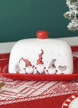 Piatto di burro di Natale Alce in ceramica Babbo Natale Dolci Torta Dessert Piatto Piatti di burro Vassoio di cibo di Natale Vassoio di formaggio Stoviglie - riparo82