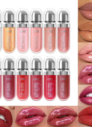 USHAS 12 colors mirror fine flash liquid lipstick pearlescent color waterproof sweatproof non-stick cup lip gloss - Riparo82