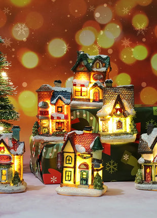Incandescente inverno decorazione festa di natale mestiere resina di natale luminoso piccola casa ornamento romantico edificio in miniatura del villaggio