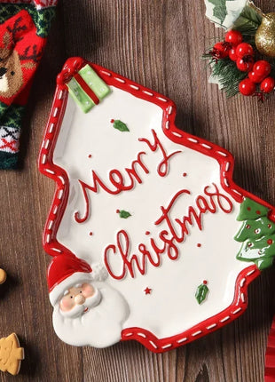 Piatto in ceramica tridimensionale dipinto a mano in pino di Babbo Natale Stoviglie da dessert per colazione natalizia Design unico di frutta - riparo82