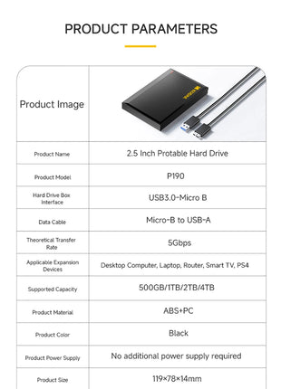 KODAK 2.5 "HDD 2TB SSD esterno portatile 1TB 500GB disco rigido 5Gbps USB3.0 HDD ad alta velocità per negozio di file di grandi dimensioni laptop desktop