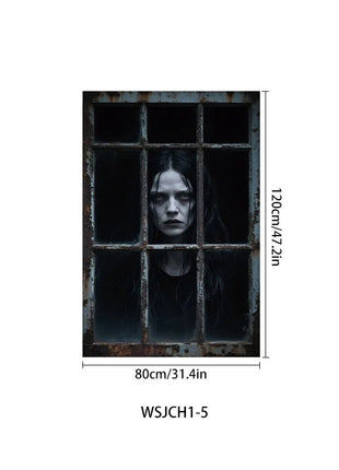 Halloween Curtain Backdrop with Female Ghost Design used for Creating A Terrifying Atmosphere In Indoor/Outdoor Party Decor - Riparo82