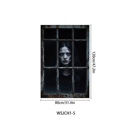 Halloween Curtain Backdrop with Female Ghost Design used for Creating A Terrifying Atmosphere In Indoor/Outdoor Party Decor