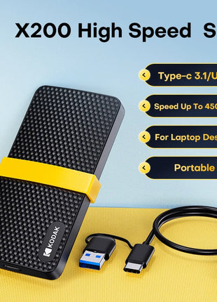 Kodak SSD 1TB X200 SSD portatile USB 3.1 Tipo C Disco rigido esterno 512GB 256GB Unità a stato solido per PS4 Laptop MacBook PC
