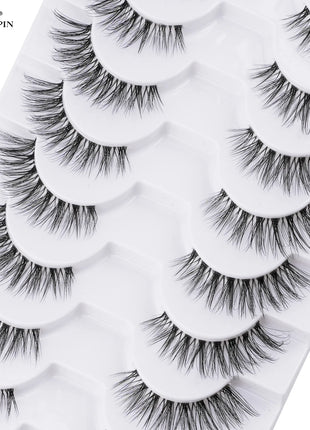 10 Pairs Faux Mink Eyelashes Handmade Natural False Eyelashes Soft Cross Messy Eye 3D Curly Eyelashes Extension Makeup Tools - Riparo82