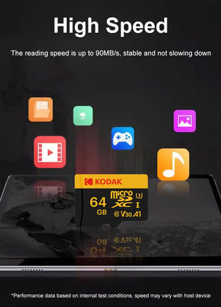 Scheda di memoria KODAK Micro SD 512GB 256GB FINO A 100 MB/s C10 U3 32GB 64GB 128GB Scheda TF 4K HD per adattatore lettore di schede USB Microsd