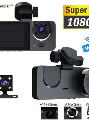 3-Channel Dash Cam Front Interior Rear 1080P Camera Recording WiFi Night Vision 170° Wide-Angle G-Sensor Loop Recording for Cars - Riparo82