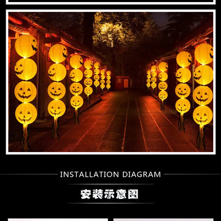 Halloween Paper Lanterns Equipped With Yellow Light Pumpkin Spider Skeleton for Halloween Party Decoration Indoor Outdoor Party