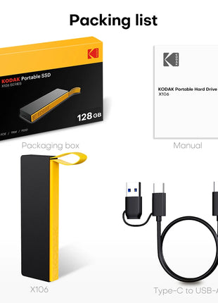 KODAK X106 SSD 1TB ssd unità esterna Disco rigido 2TB USB3.1 SSD esterno portatile 256B 512GB 1TB per laptop Smartphone PS4