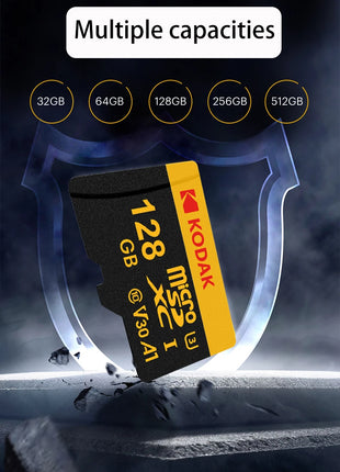 KODAK Scheda di memoria Micro SD 64 GB TF Flash 32 GB Class10 Schede SD 128 GB 256 GB 512 GB U3 V30 A1 Scheda di archiviazione per telecamera per auto PC Telefono