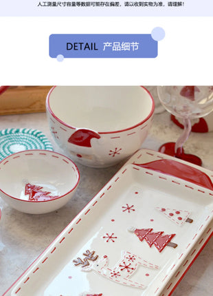 2025 Nuovo set di posate in ceramica dipinta a mano di Natale Piatto da bistecca di Natale carino Piatto piatto colorato sottosmalto in rilievo - riparo82
