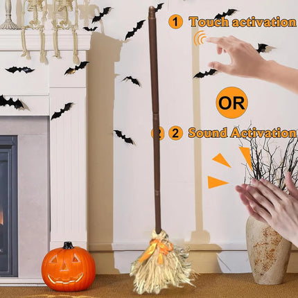 Halloween Sound Activated Floating Broom Touch Activated Witch Broom Is Suitable For Halloween Decoration Magical Atmosphere