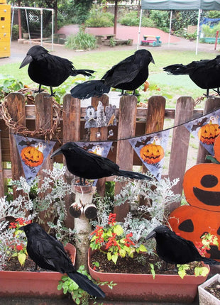 6PCS Black Feather Crow Halloween Props Mock Crow Spooky Feather Decoration Props Halloween Party Scary Animal Horror Props - Riparo82