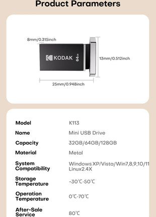 KODAK 128GB Mini USB Flash Drive USB3.2 Pen Memory Drive ad alta velocità 140MB/s 32GB 64GB UDisk Memoria portatile per PC per auto