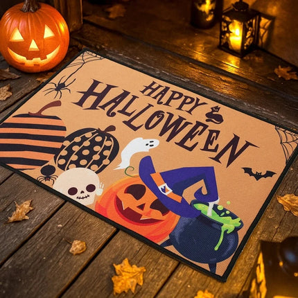 Halloween Crystal Velvet Front Doormat Non Slip Rubber Rug Farmhouse Decor Pumpkin Doormat Trick or Treat Party Supplies