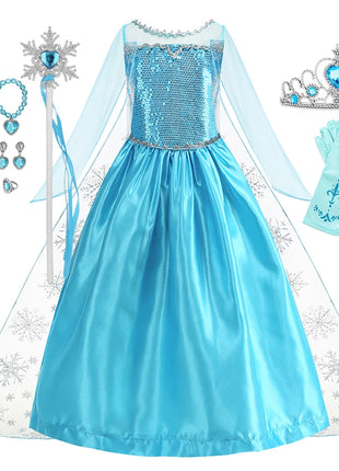 Disney Frozen Elsa Regina delle nevi Abito da principessa Costume da ragazza Halloween Bambini Gioco di ruolo Carnevale Bambini Compleanno Abito da festa