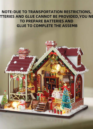 Casa calda per la notte di Natale - Kit fai da te per casa delle bambole in miniatura con carillon, decorazioni per il desktop, regalo creativo (scatola dei colori inglese)