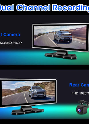 10/11.26 inch Dash Cam 4K Car DVR Wireless Carplay & Android Auto GPS Navigation Video Recorder Dashboard Dual Lens Wifi FM AUX - Riparo82