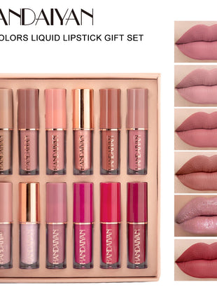 HANDAIYAN 12-Color Velvet Matte Lip Gloss Set - Liquid Lipstick Gift Box Set, Non-Sticky Lip Gloss - Riparo82