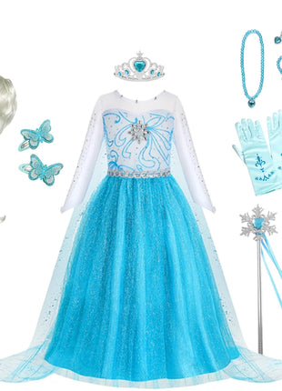Disney Elsa Anna Abiti da principessa Ragazze vestono Bambini Cosplay Frozen Snow Queen Costumi Carnevale Festa di compleanno Abiti fotografici