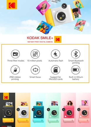 Stampante fotografica Kodak Smile+ Instant Camera da 10 MP con fotocamera e stampante All-in-One Stampa senza inchiostro ZINK Carta fotografica opzionale