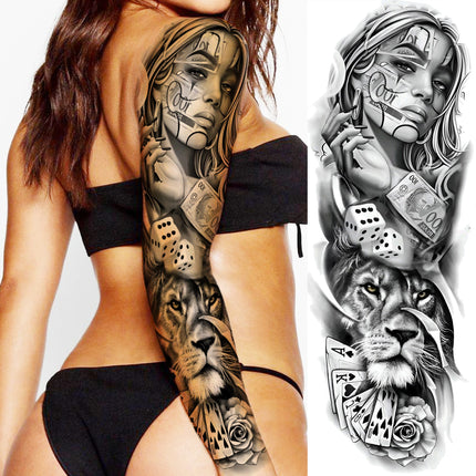 1 Sheet Full Arm Evil Witch Vampire Temporary Tattoos Sleeve Halloween Scary Skull Tatoo Waterproof Horrible Fake Tattoo Sticker