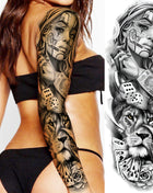 1 Sheet Full Arm Evil Witch Vampire Temporary Tattoos Sleeve Halloween Scary Skull Tatoo Waterproof Horrible Fake Tattoo Sticker - Riparo82