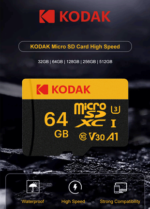 Scheda di memoria KODAK Micro SD 512GB 256GB FINO A 100 MB/s C10 U3 32GB 64GB 128GB Scheda TF 4K HD per adattatore lettore di schede USB Microsd
