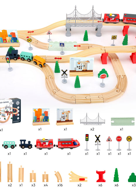 72/108 pezzi Montessori Set di treni in legno giocattolo per bambini, auto, set di treni in legno ferroviari di ingegneria regalo per ragazzi e ragazze - riparo82