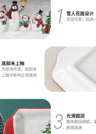 Piatto in ceramica natalizia Piatto da pranzo rettangolare in rilievo creativo di Babbo Natale Piatto da dessert per torta occidentale Stoviglie da cucina - riparo82