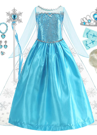 Disney Frozen Elsa Regina delle nevi Abito da principessa Costume da ragazza Halloween Bambini Gioco di ruolo Carnevale Bambini Compleanno Abito da festa